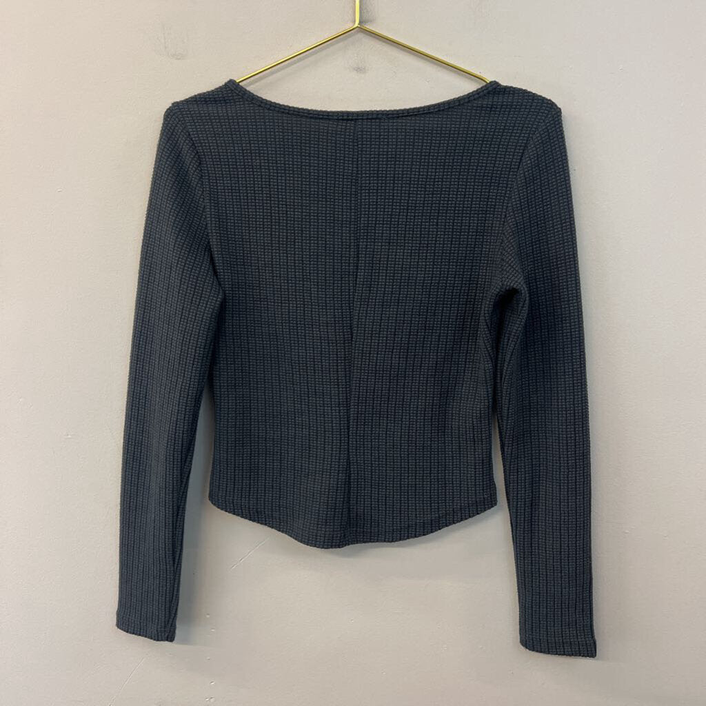 Listicle Grey Textured Cropped Long Sleeve Top Small