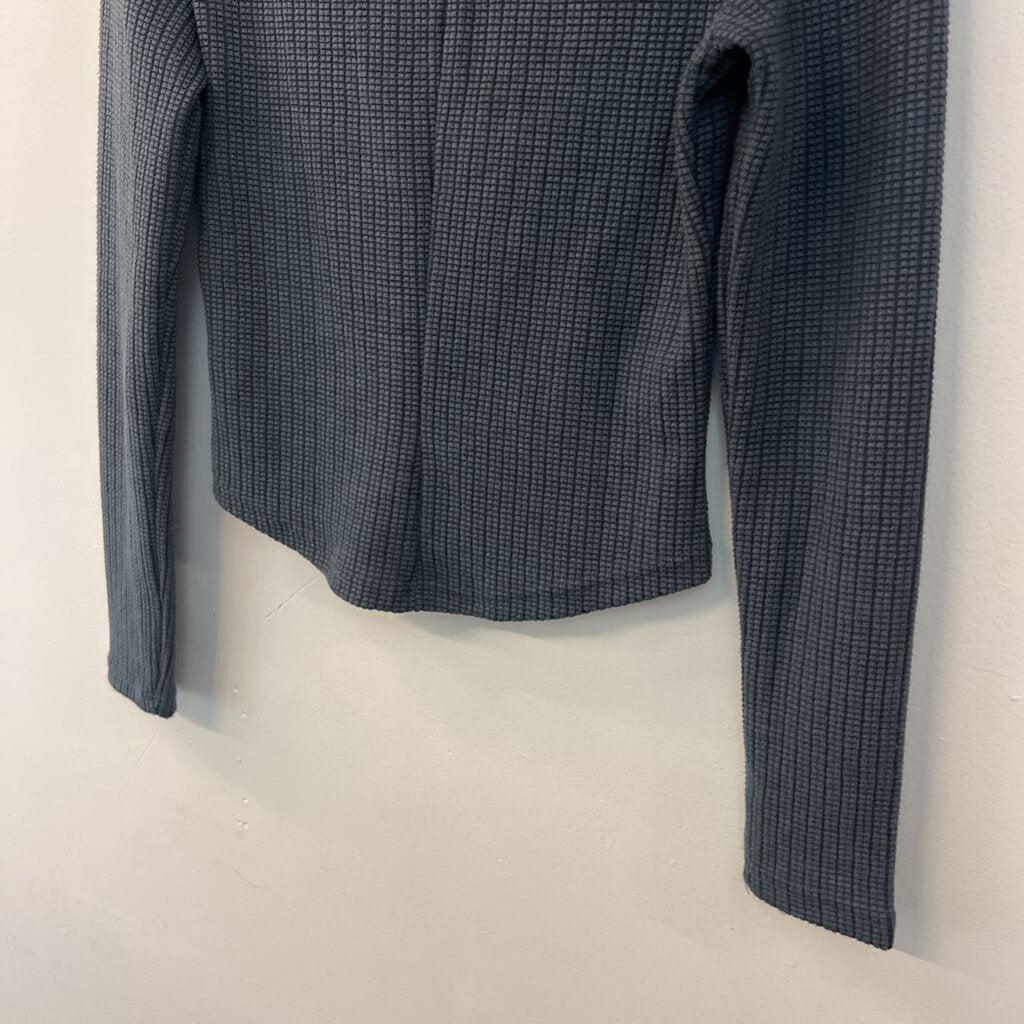 Listicle Grey Textured Cropped Long Sleeve Top Small