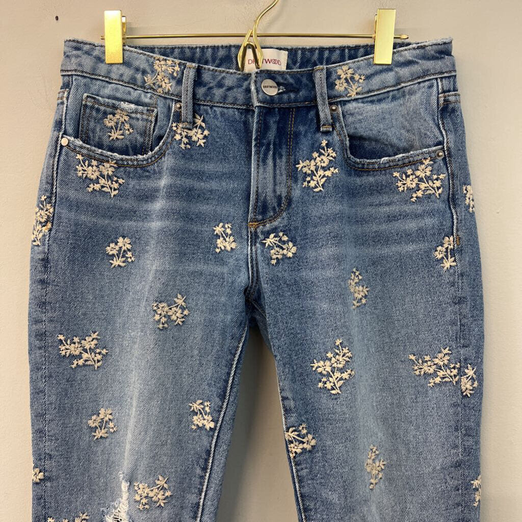 Driftwood Medium Wash Embroidered Flower Distressed Jeans 26