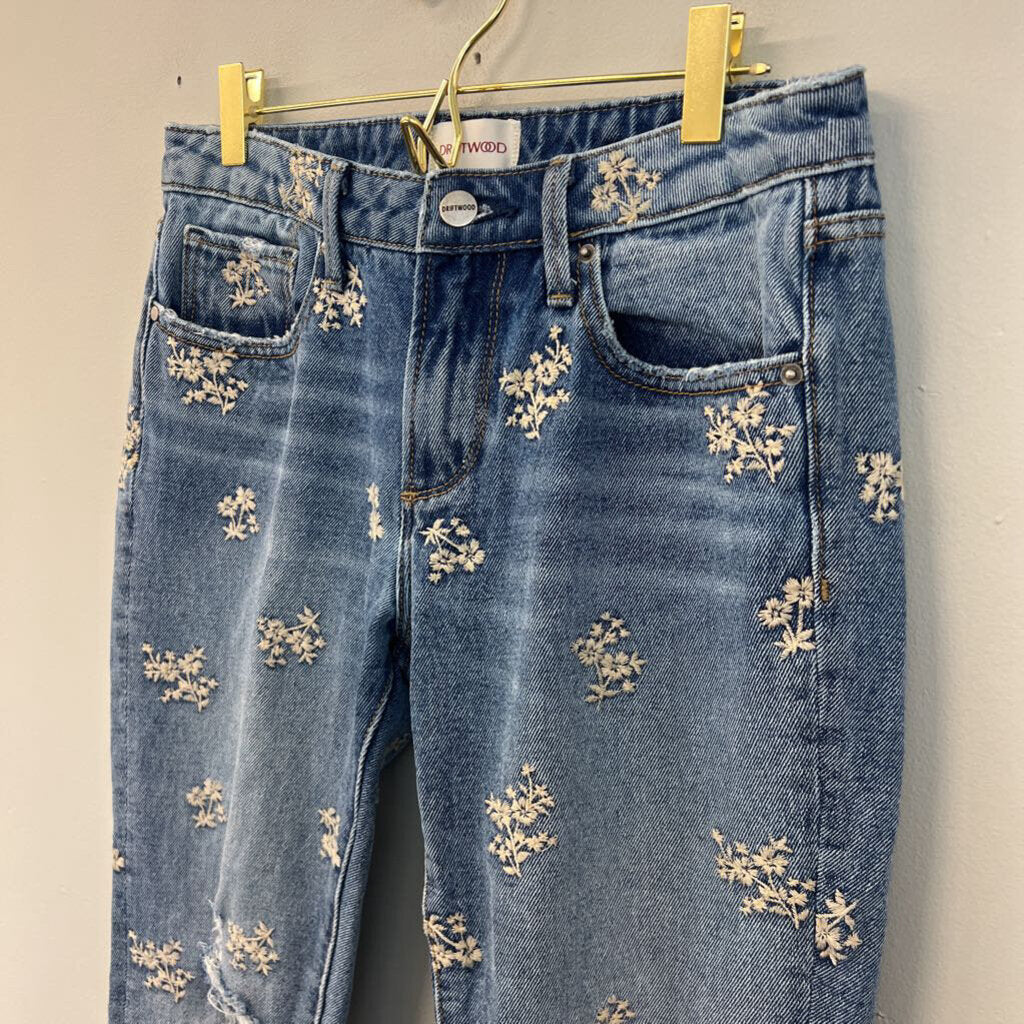 Driftwood Medium Wash Embroidered Flower Distressed Jeans 26