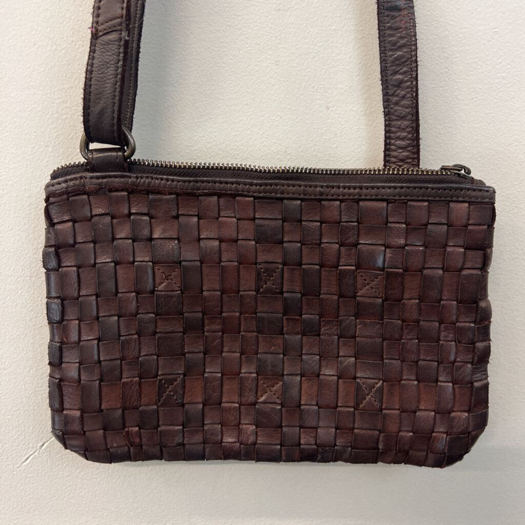 Ashwood Heritage Dark Brown Leather Woven Crossbody Purs
