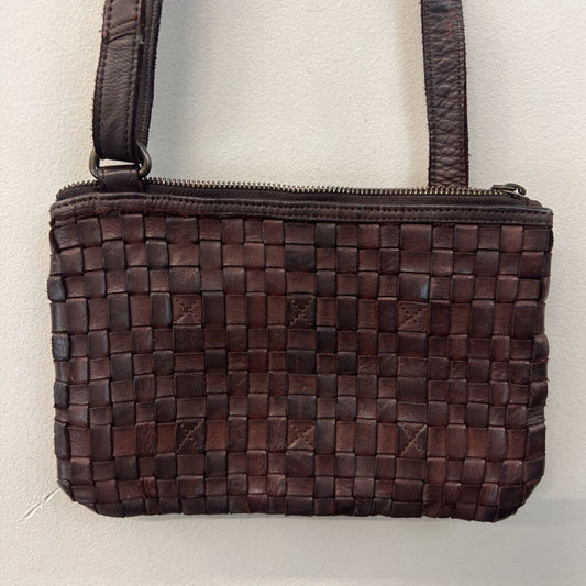 Ashwood Heritage Dark Brown Leather Woven Crossbody Purs