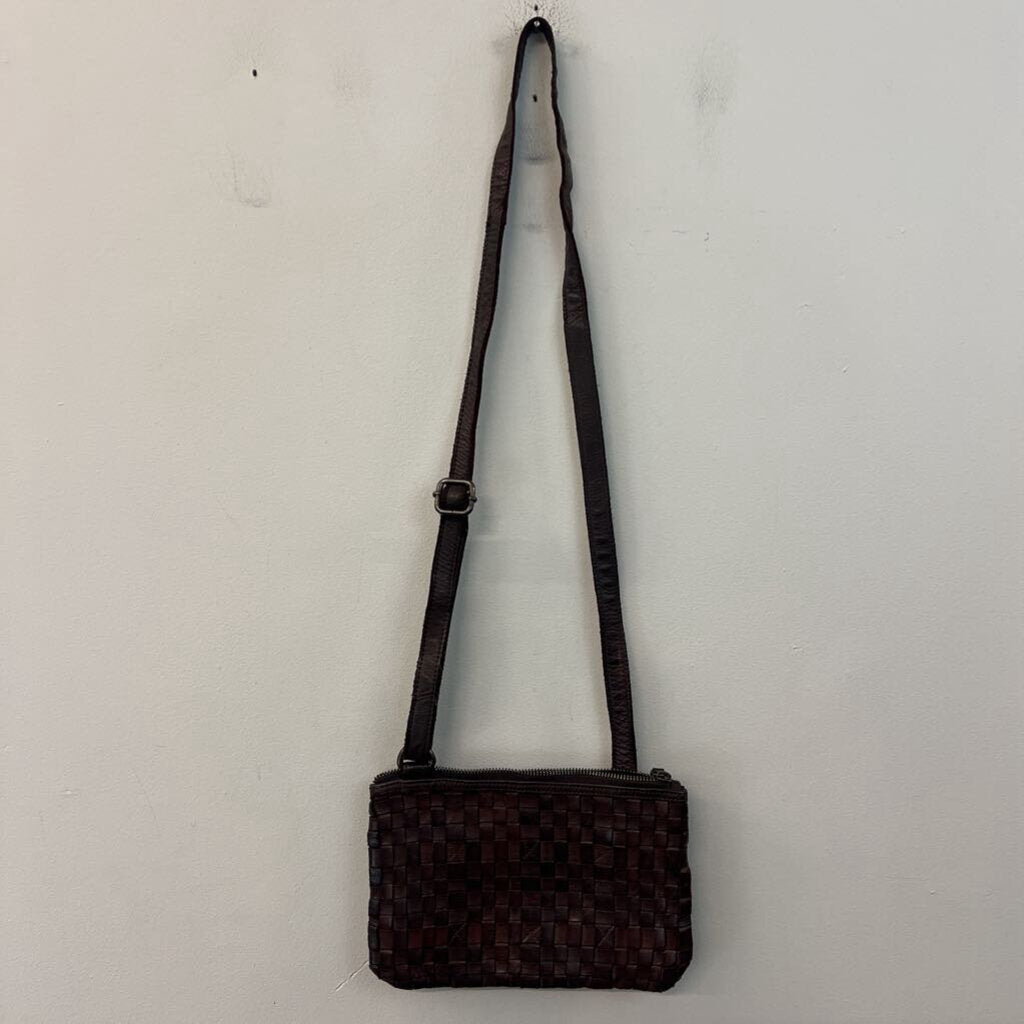 Ashwood Heritage Dark Brown Leather Woven Crossbody Purs