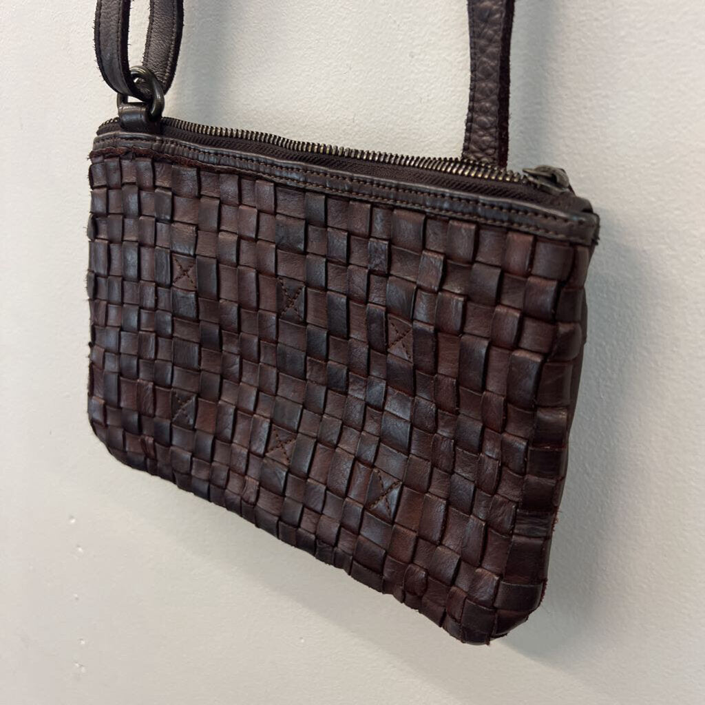 Ashwood Heritage Dark Brown Leather Woven Crossbody Purs