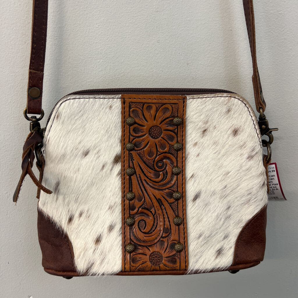 American Darling Brown Leather/ Animal Hair Crossbody Purse