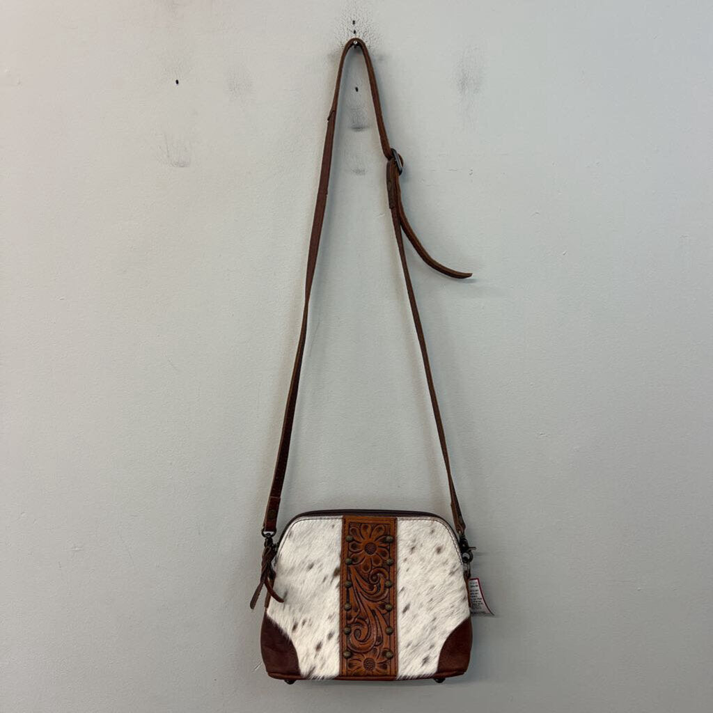American Darling Brown Leather/ Animal Hair Crossbody Purse