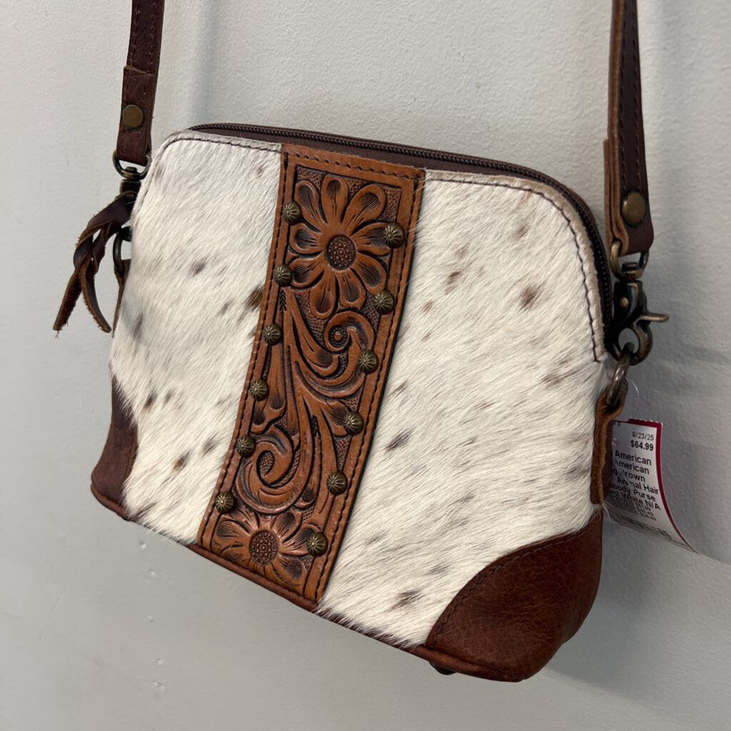 American Darling Brown Leather/ Animal Hair Crossbody Purse