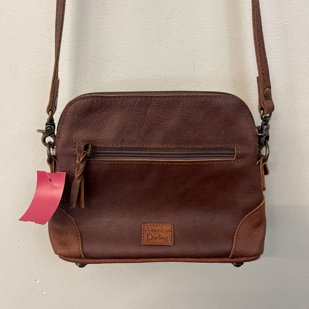 American Darling Brown Leather/ Animal Hair Crossbody Purse