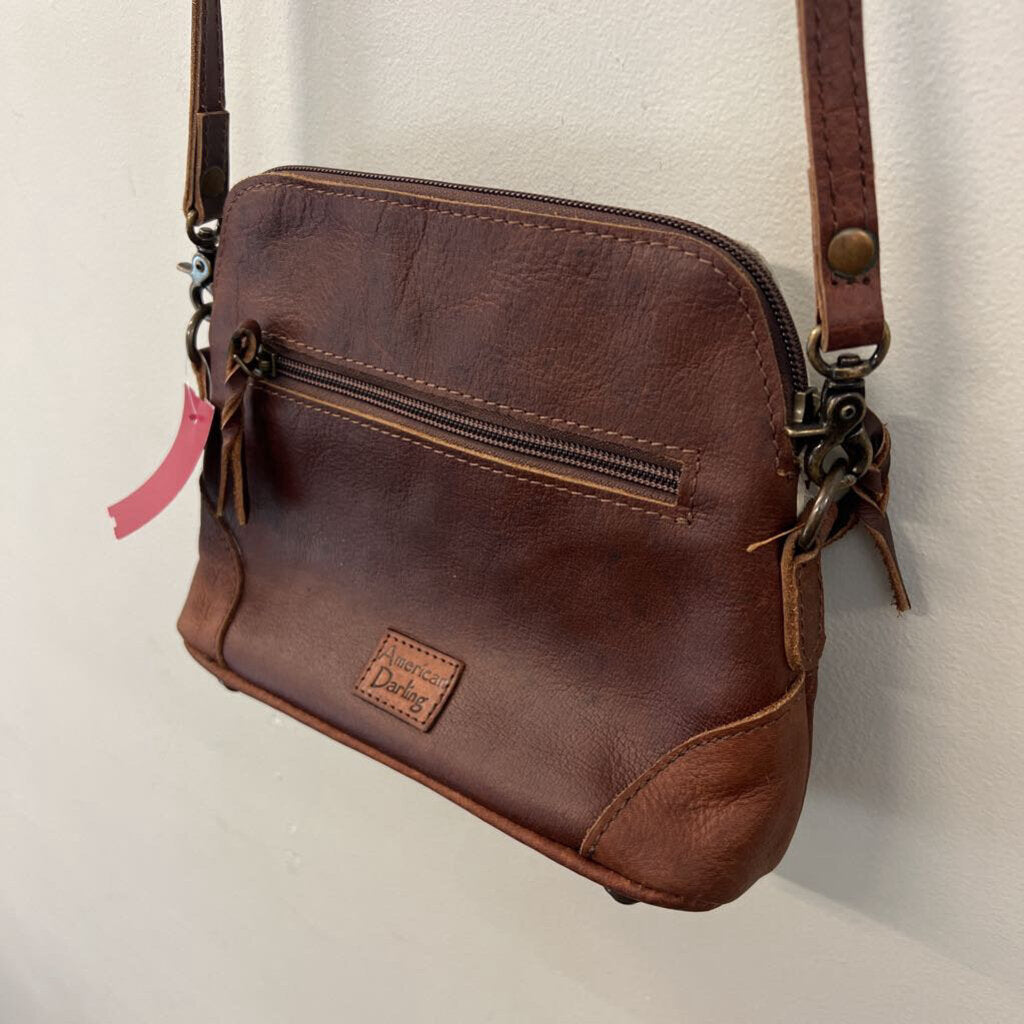 American Darling Brown Leather/ Animal Hair Crossbody Purse