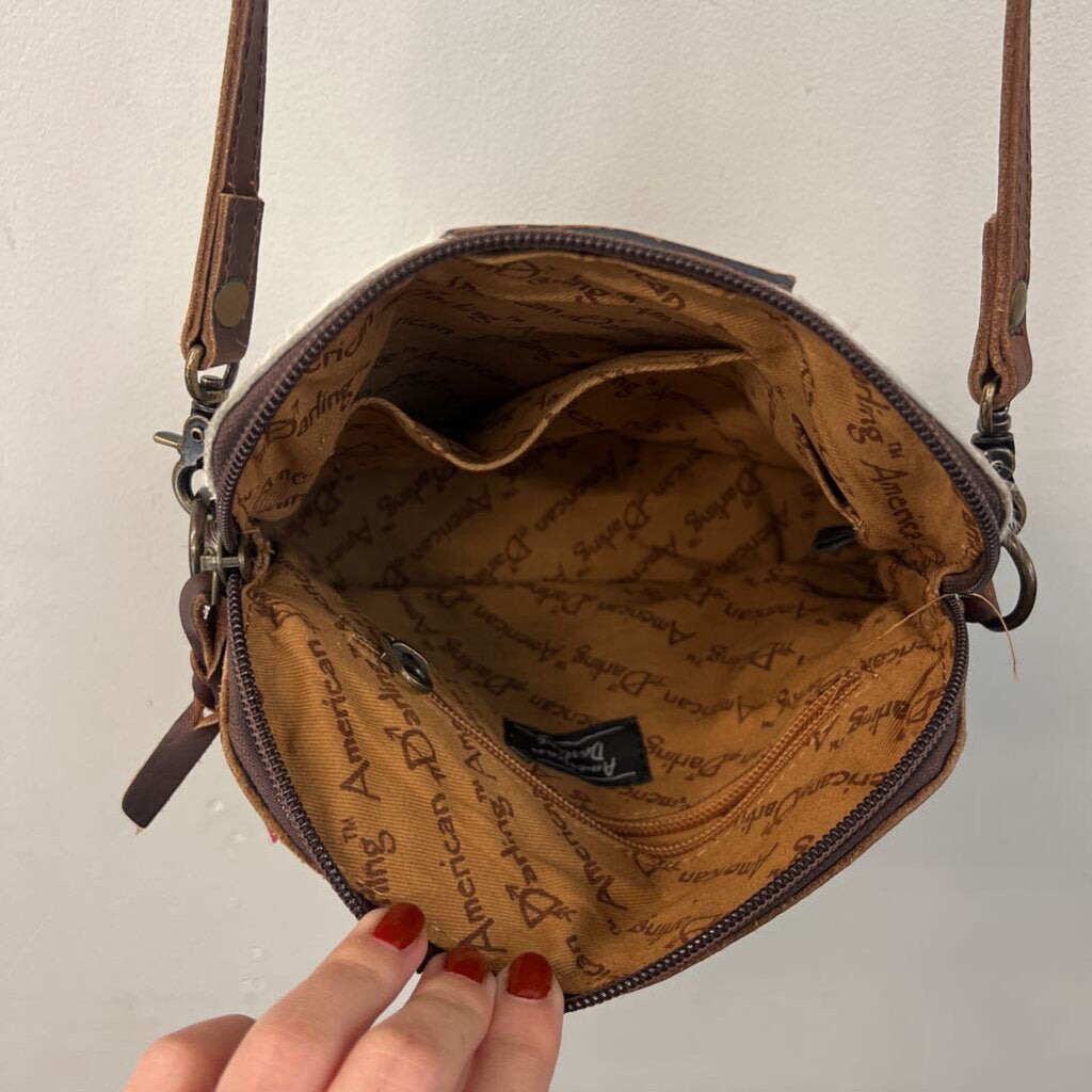 American Darling Brown Leather/ Animal Hair Crossbody Purse