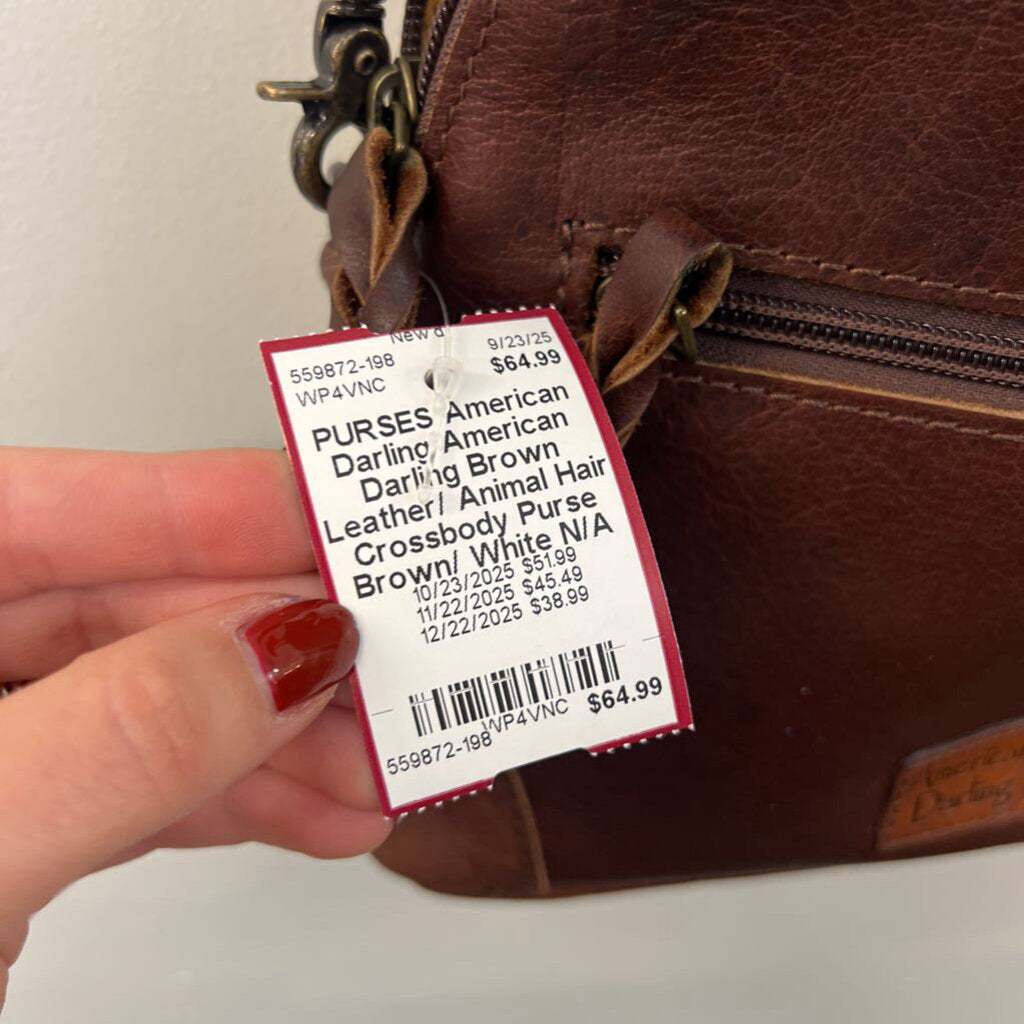 American Darling Brown Leather/ Animal Hair Crossbody Purse