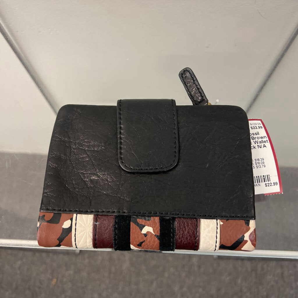 Fossil Black/ Brown Leather Print Wallet