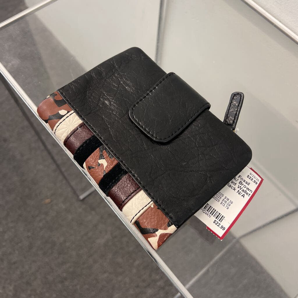 Fossil Black/ Brown Leather Print Wallet