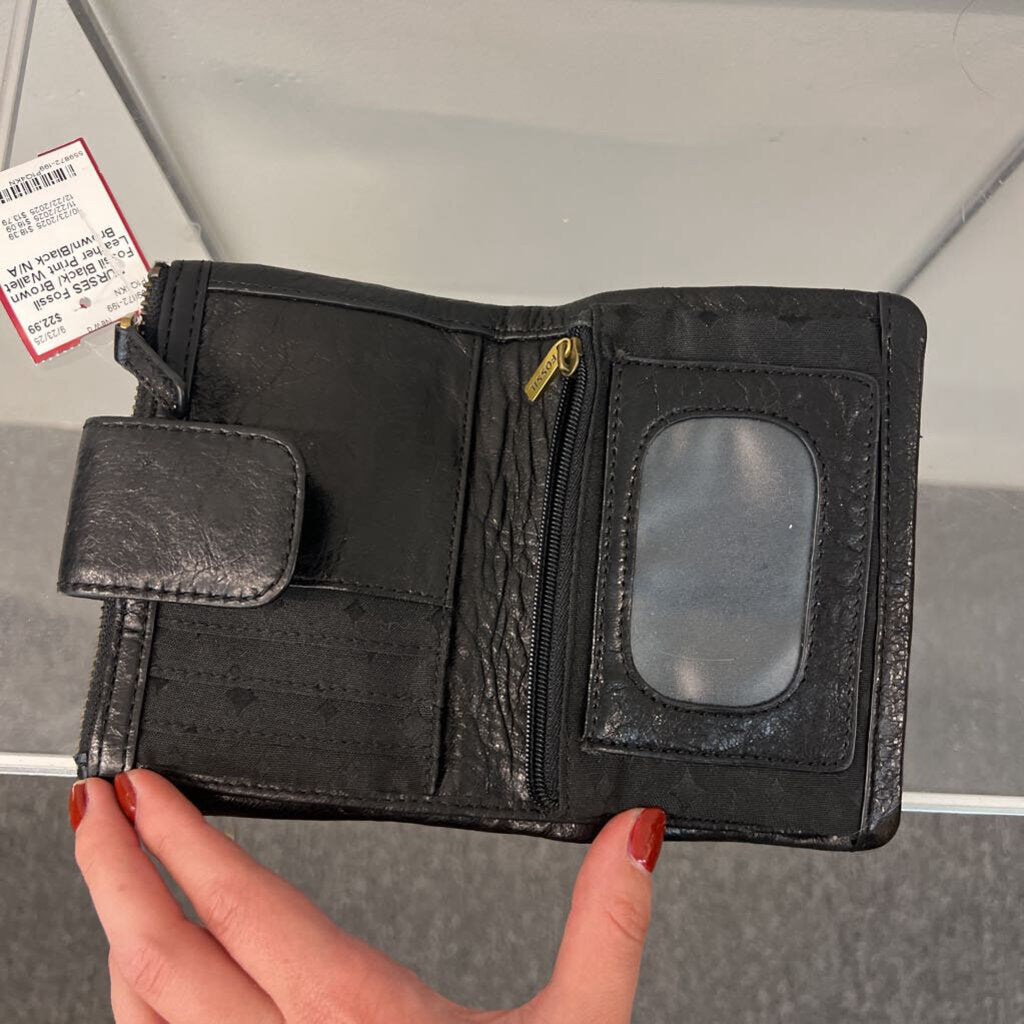 Fossil Black/ Brown Leather Print Wallet