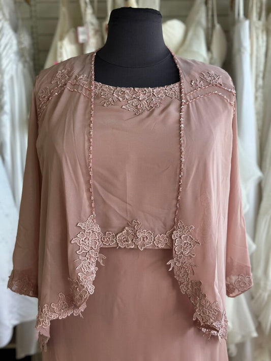 Blush Pink Lace Detail Dress/ Jacket Long Formal Set 24