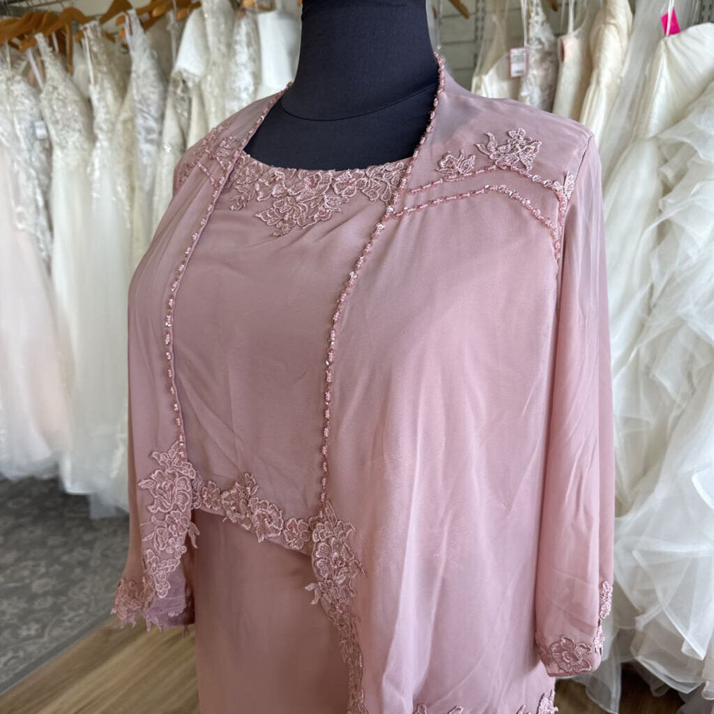 Blush Pink Lace Detail Dress/ Jacket Long Formal Set 24