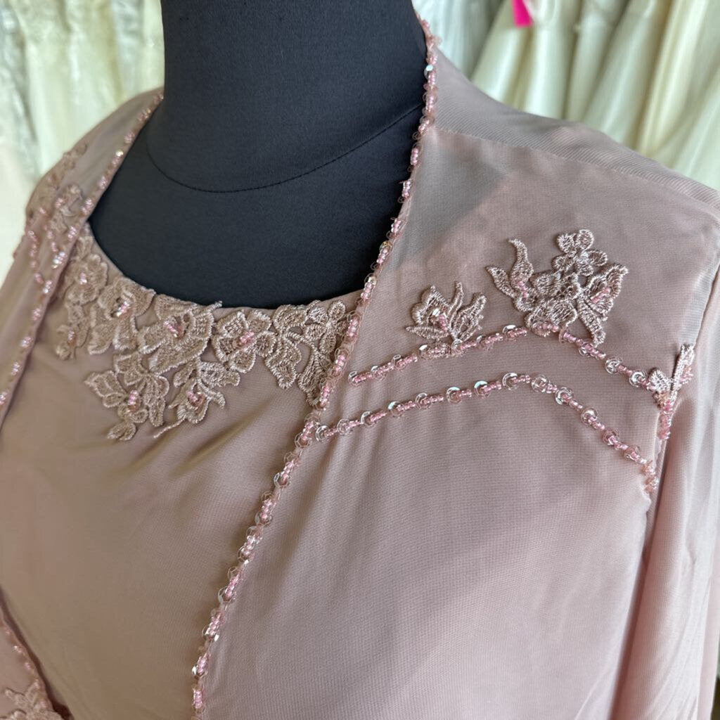 Blush Pink Lace Detail Dress/ Jacket Long Formal Set 24