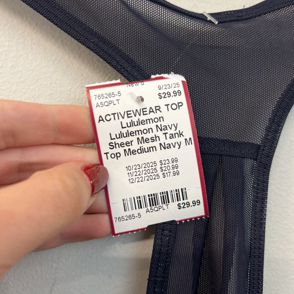 Lululemon Navy Sheer Mesh Tank Top Medium