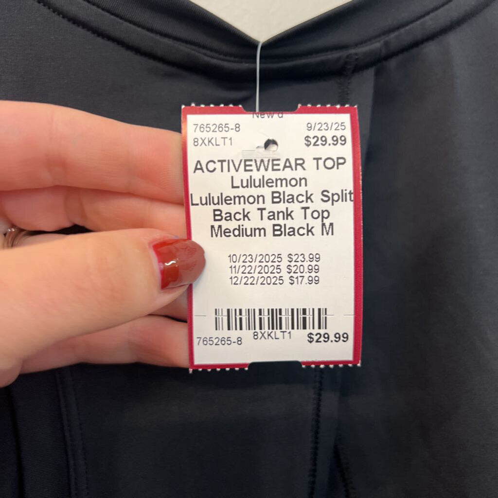 Lululemon Black Split Back Tank Top Medium