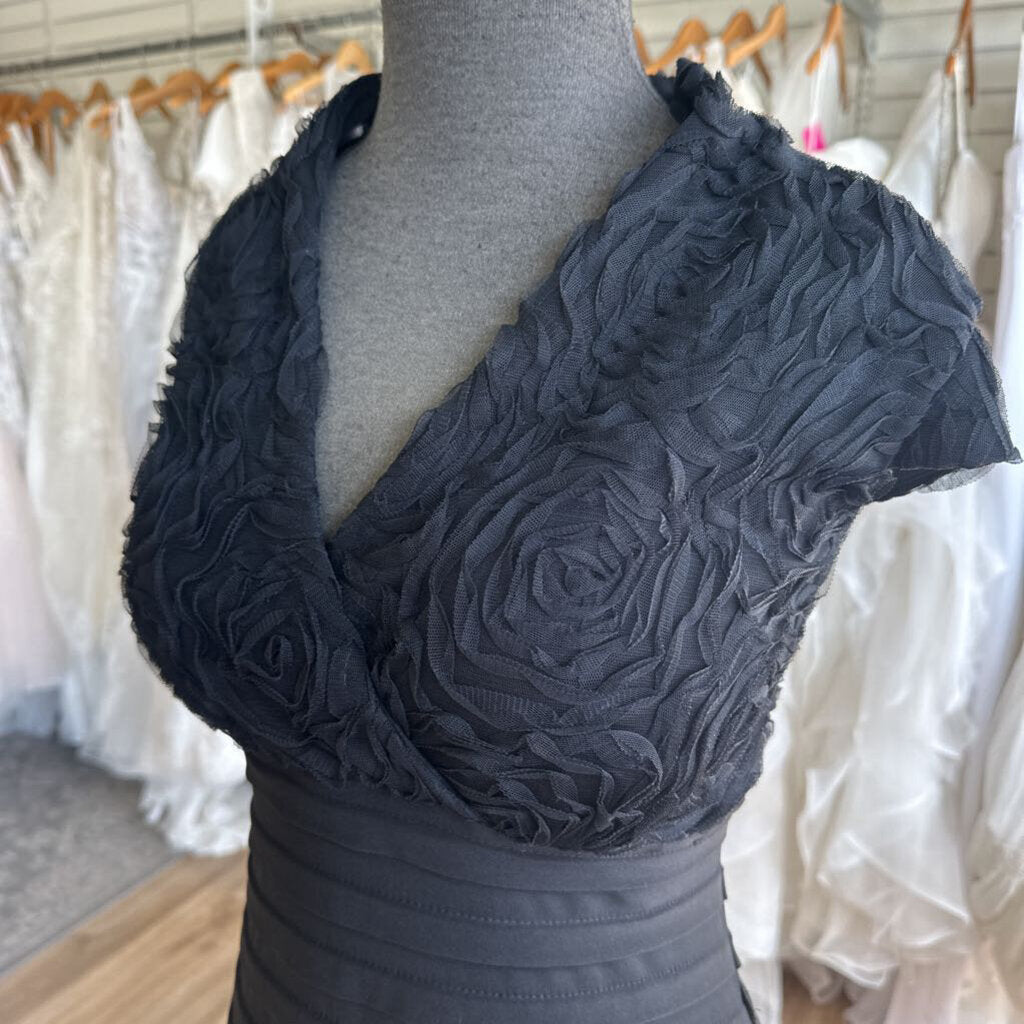 R&M Richards Black Textured Short Sleeve Top Short Formal Dress 14 Petite