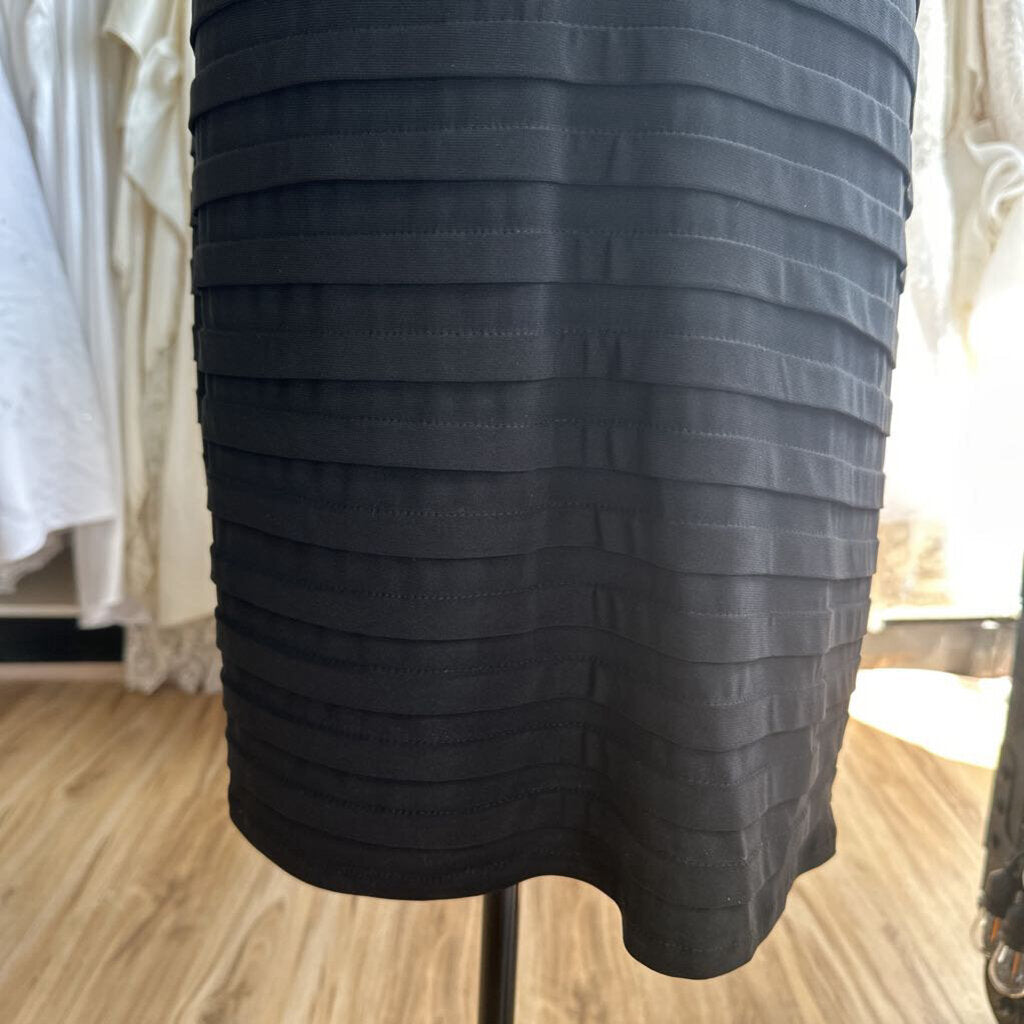 R&M Richards Black Textured Short Sleeve Top Short Formal Dress 14 Petite