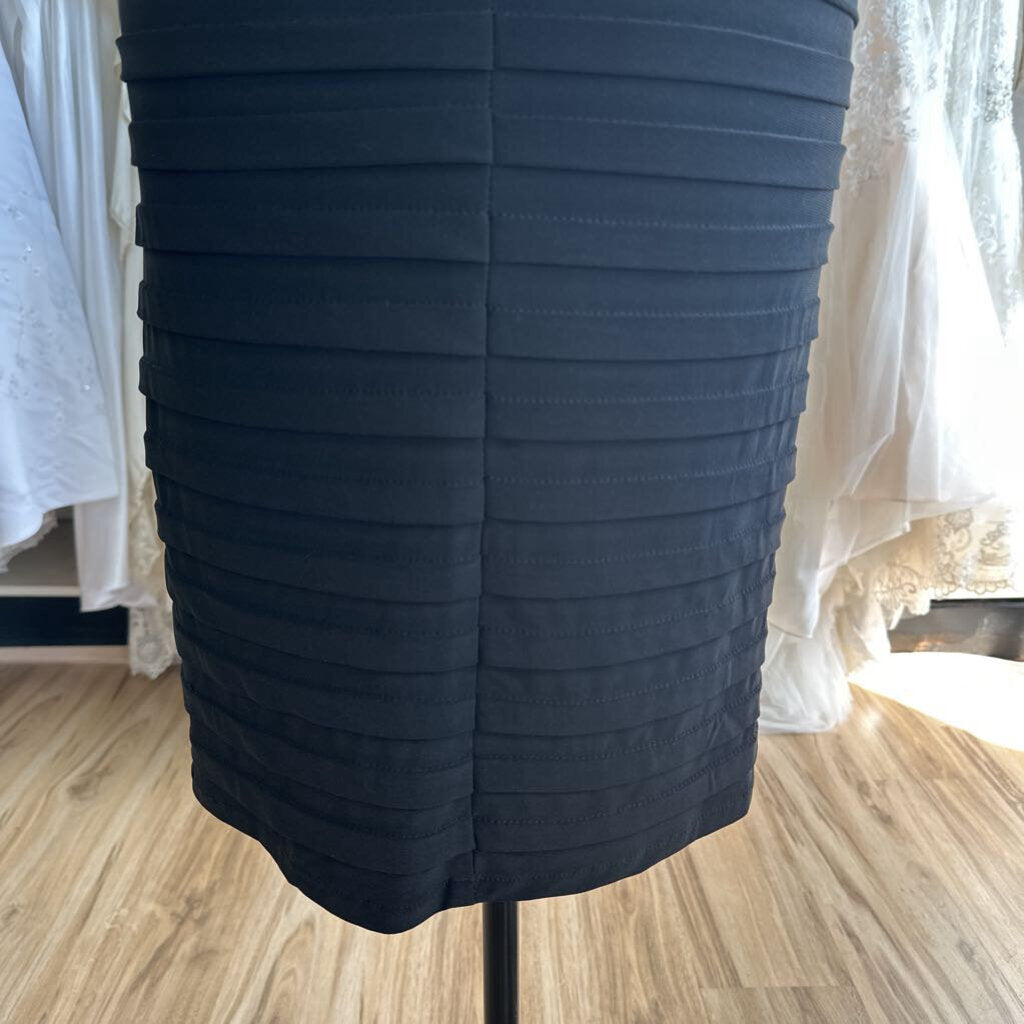 R&M Richards Black Textured Short Sleeve Top Short Formal Dress 14 Petite