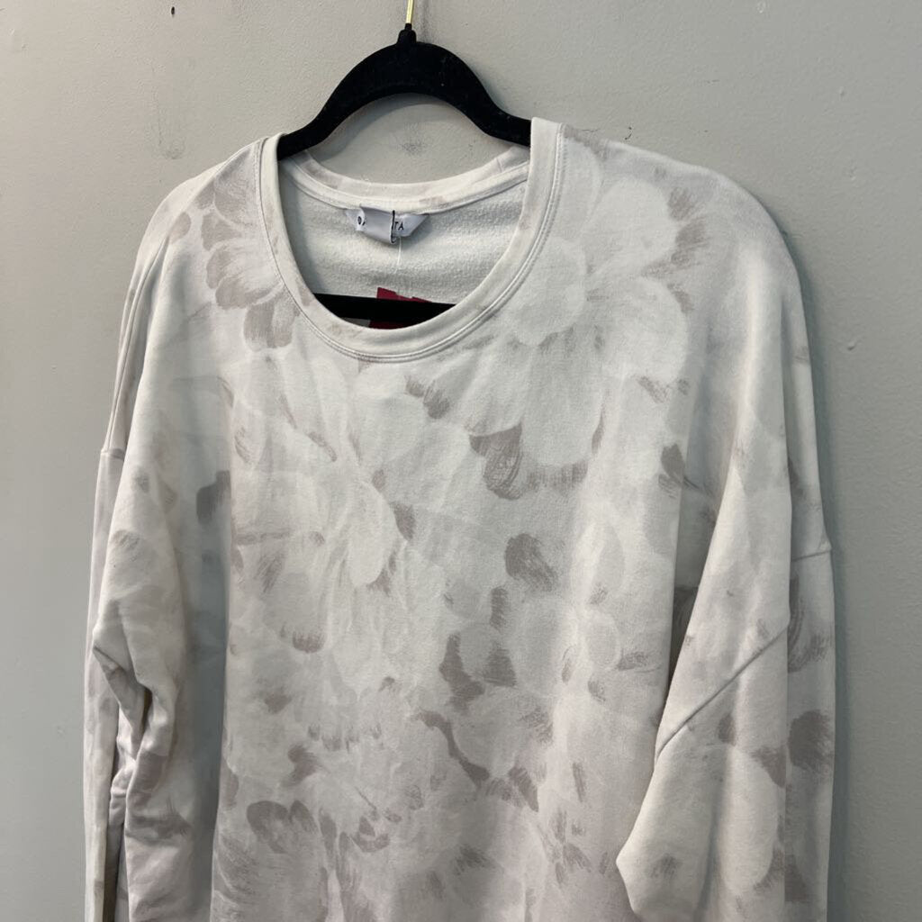 Athleta White/ Grey Print Long Sleeve Top Large