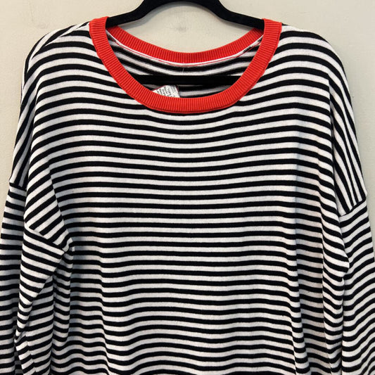 Black/ White Striped Orange Trim Long Sleeve Sweater Top Large