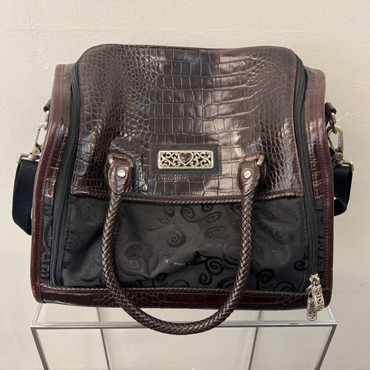 Brighton Lansky Black and Brown Croc Embossed Leather Weekender Travel Duffle Bag