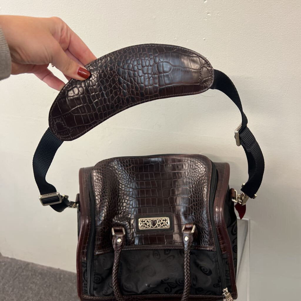 Brighton Lansky Black and Brown Croc Embossed Leather Weekender Travel Duffle Bag
