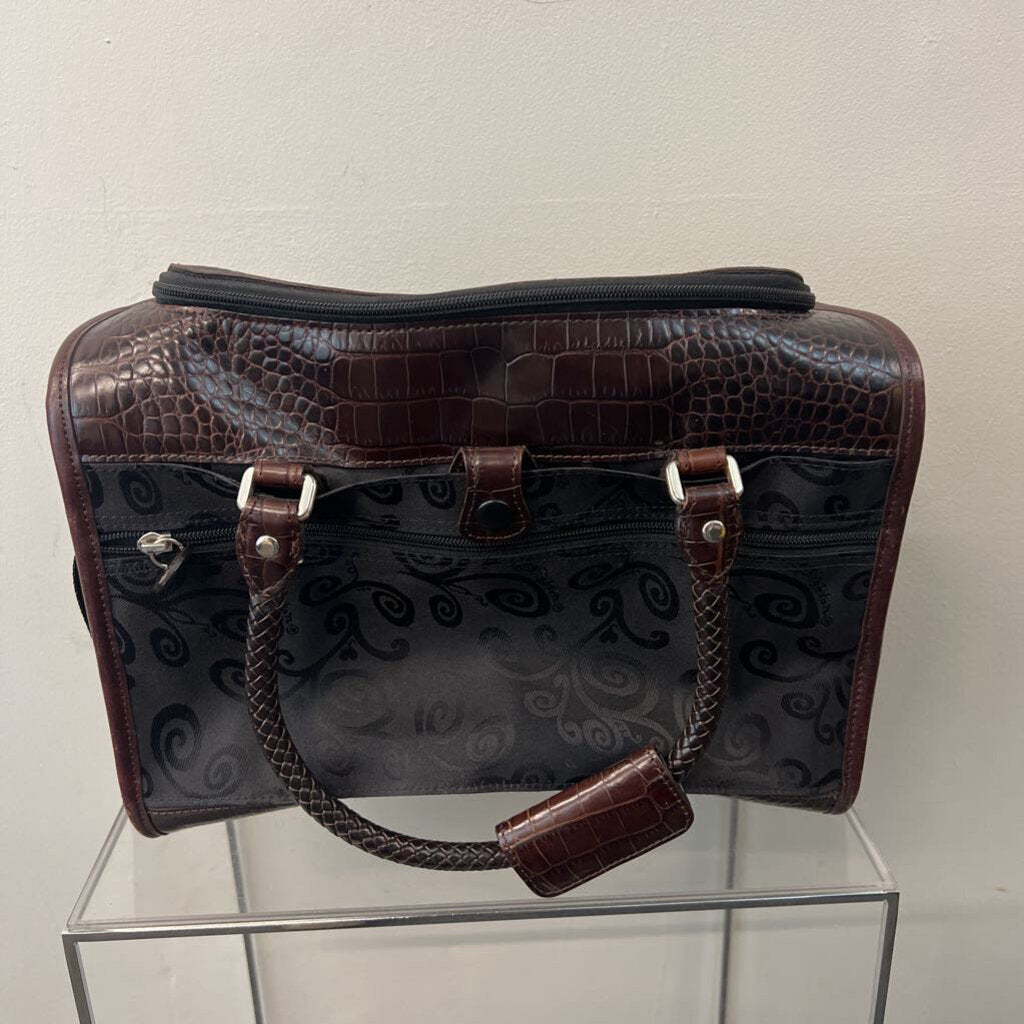 Brighton Lansky Black and Brown Croc Embossed Leather Weekender Travel Duffle Bag