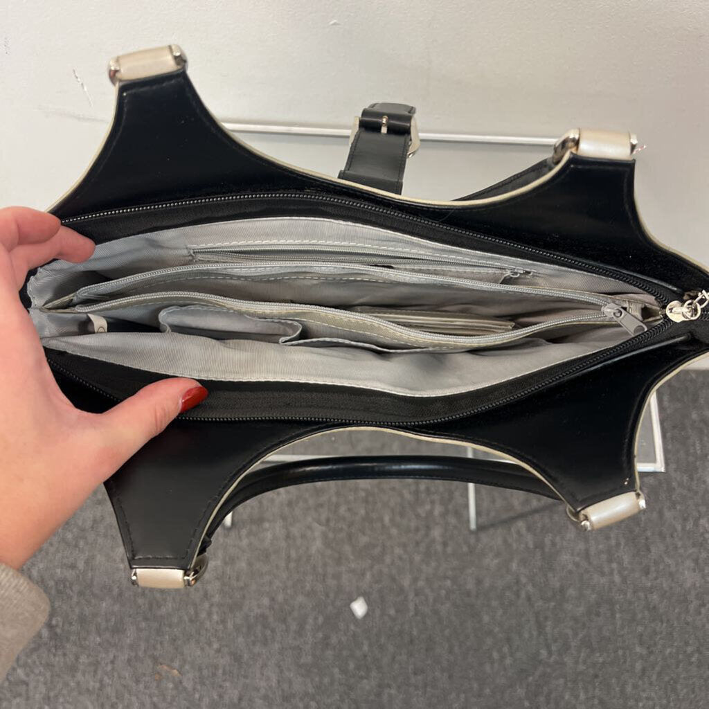 Beijo Pearl Silver Black Trim Purse