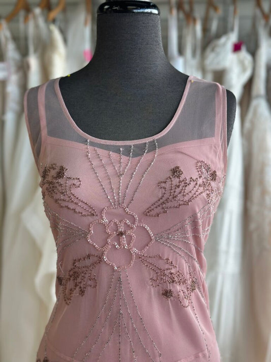 Newport News Pink Beaded Overlay Long Formal Dress 14