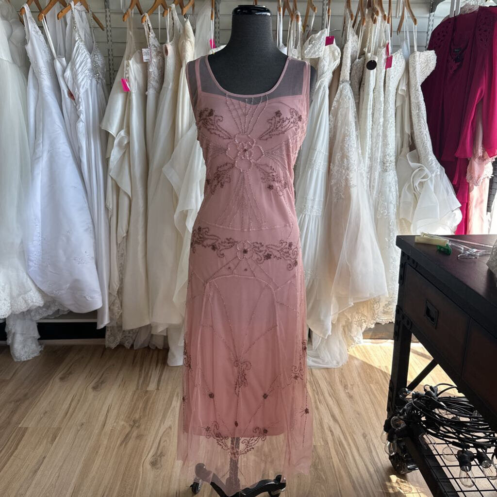 Newport News Pink Beaded Overlay Long Formal Dress 14