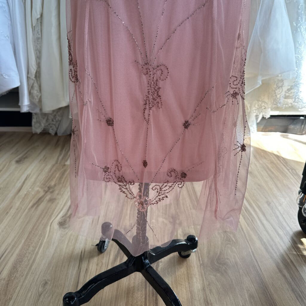 Newport News Pink Beaded Overlay Long Formal Dress 14
