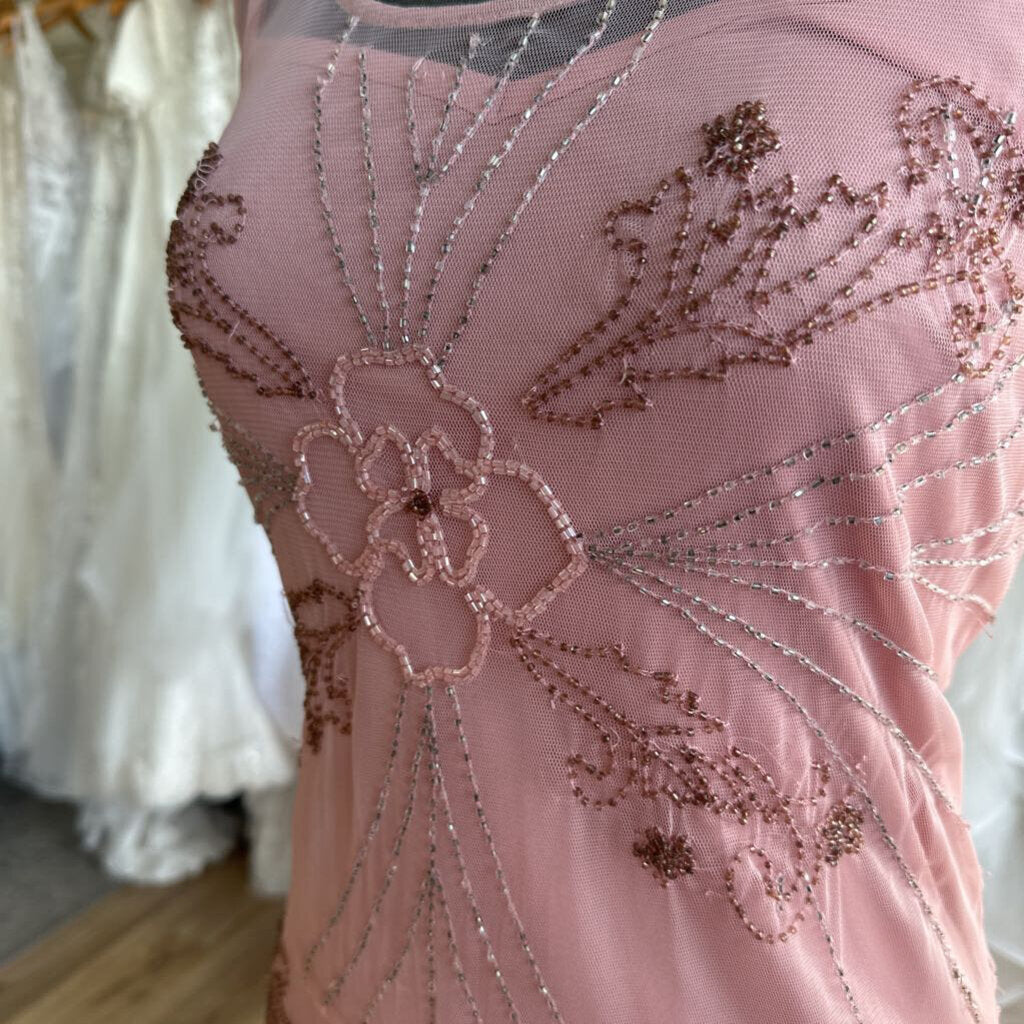 Newport News Pink Beaded Overlay Long Formal Dress 14