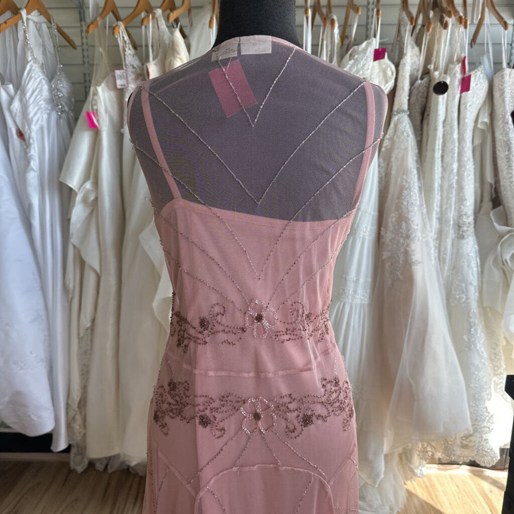 Newport News Pink Beaded Overlay Long Formal Dress 14