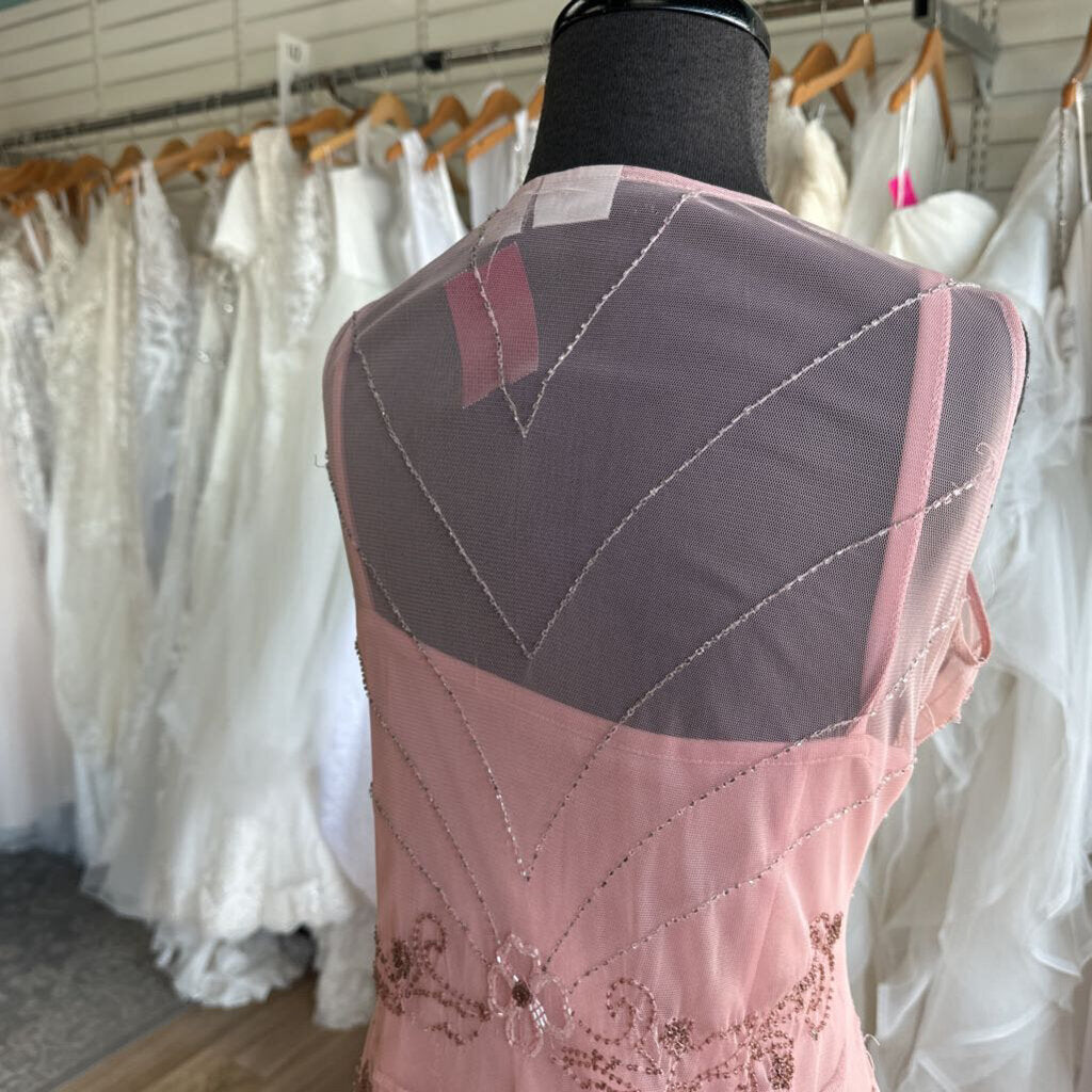 Newport News Pink Beaded Overlay Long Formal Dress 14