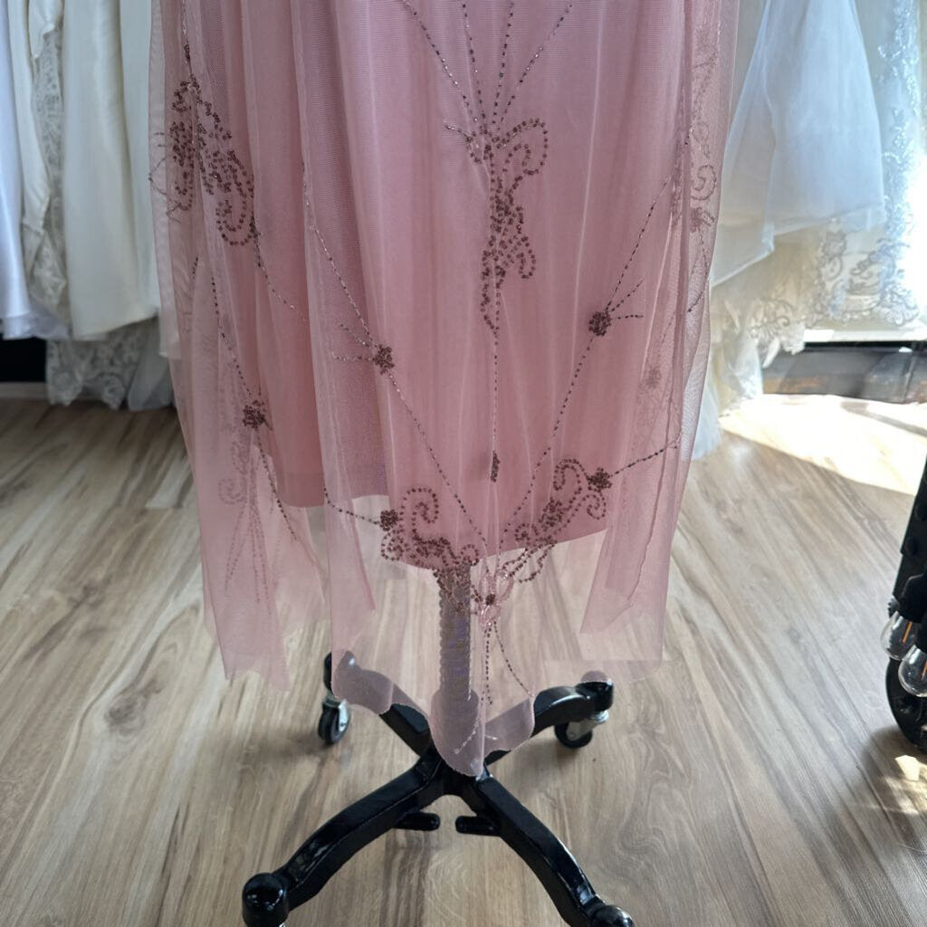Newport News Pink Beaded Overlay Long Formal Dress 14