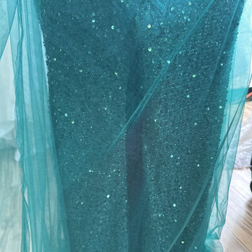 Green Sequin One Shoulder Lace Up Back Long Formal Dress 18
