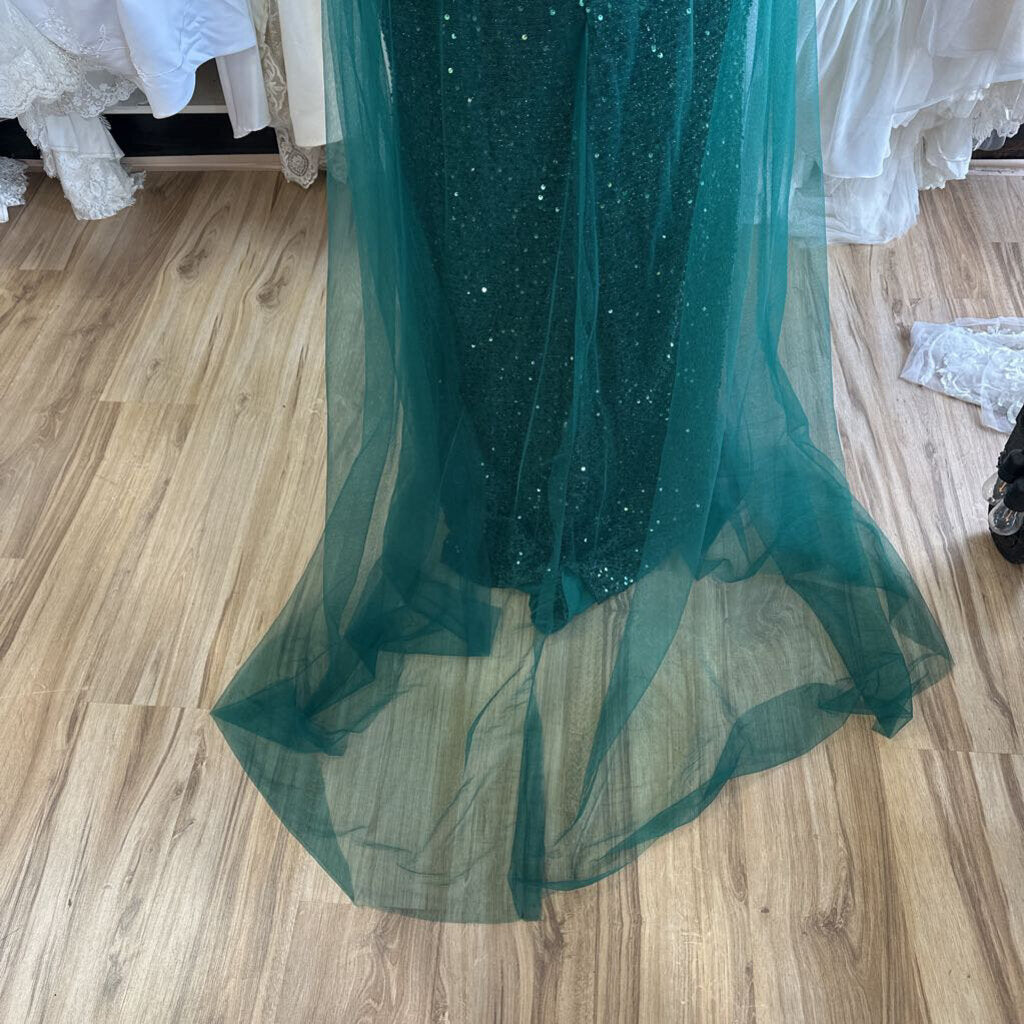 Green Sequin One Shoulder Lace Up Back Long Formal Dress 18