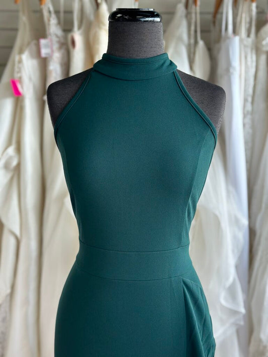 Woosea Green High Neck Ruffle Detail Long Formal Dress Extra Large
