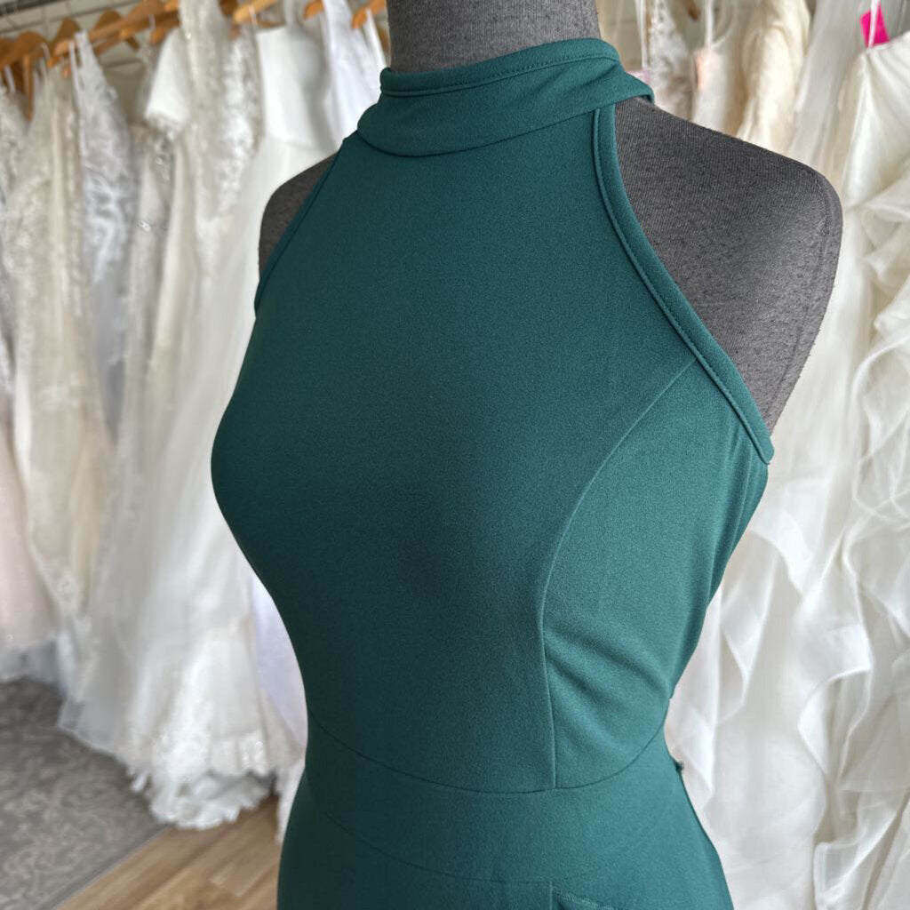 Woosea Green High Neck Ruffle Detail Long Formal Dress Extra Large
