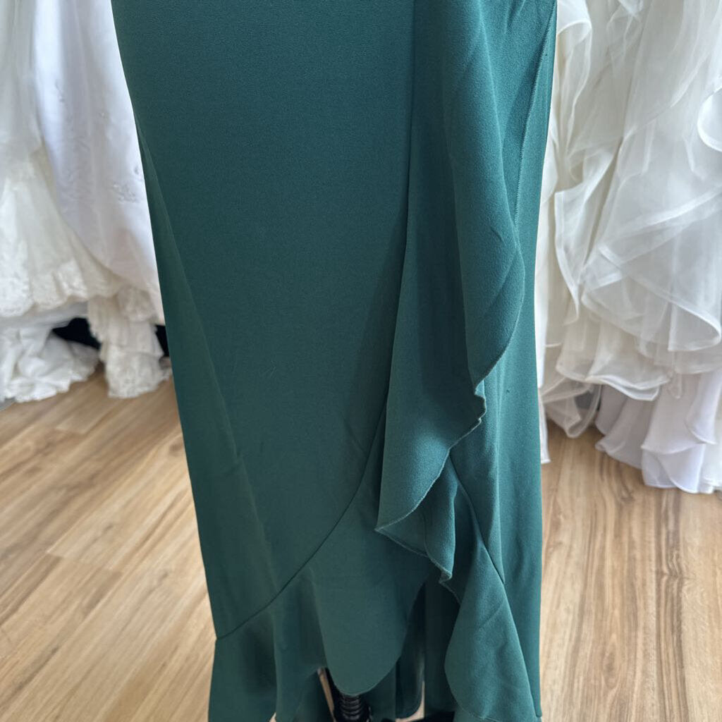 Woosea Green High Neck Ruffle Detail Long Formal Dress Extra Large