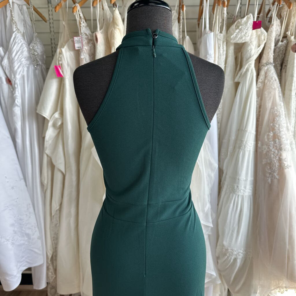 Woosea Green High Neck Ruffle Detail Long Formal Dress Extra Large