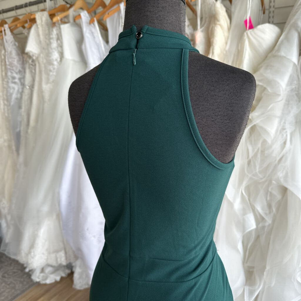 Woosea Green High Neck Ruffle Detail Long Formal Dress Extra Large