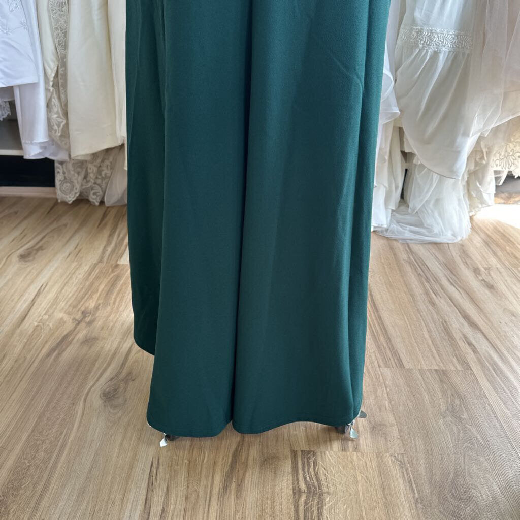 Woosea Green High Neck Ruffle Detail Long Formal Dress Extra Large