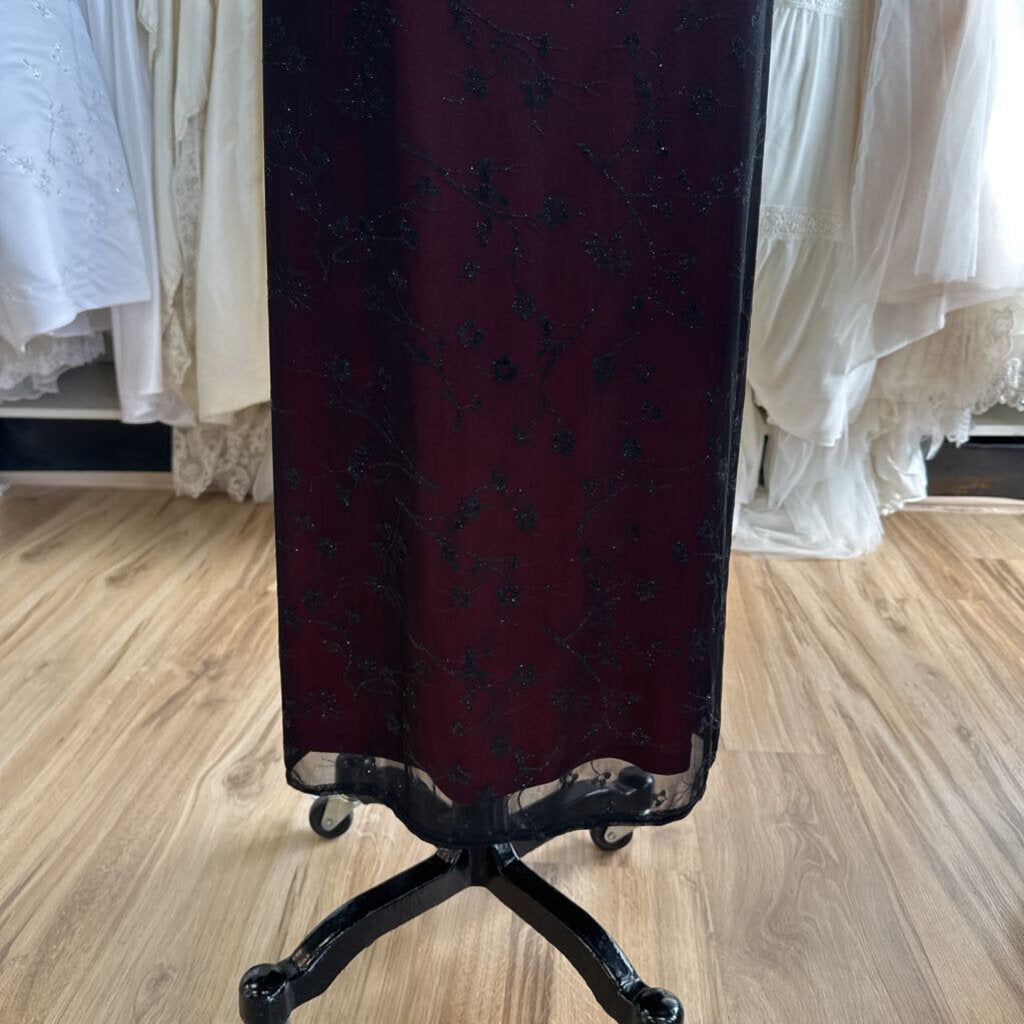 Helene Blake Evening Red/ Black Sparkle Print Overlay Long Formal Dress 12