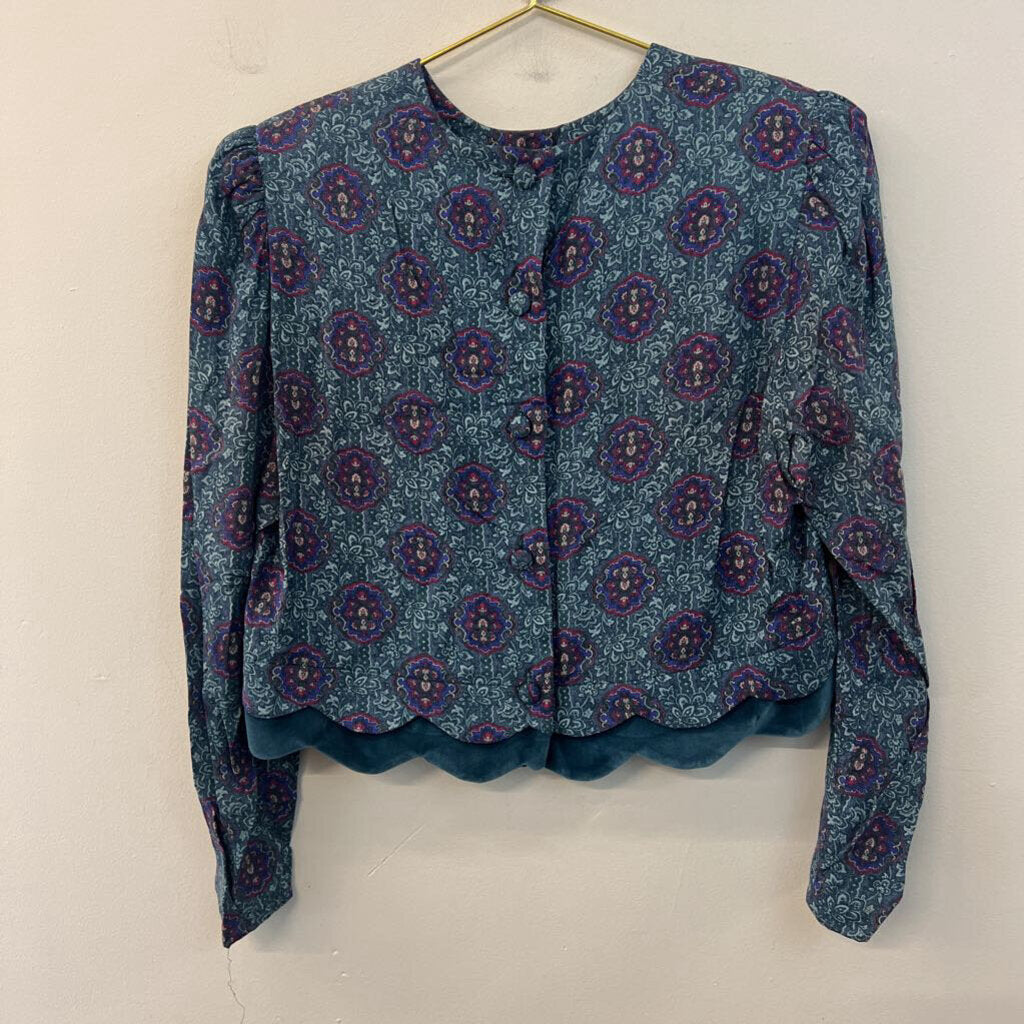 Vintage Karin Stevens Blue/ Multi Cropped Long Sleeve Top 8