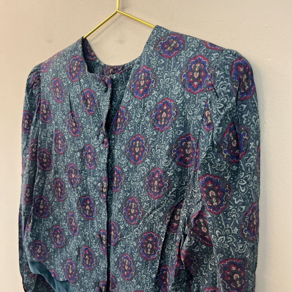 Vintage Karin Stevens Blue/ Multi Cropped Long Sleeve Top 8